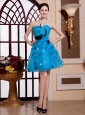 Feather Teal Blue A-line Sweetheart Organza Cocktail 2013 Prom Gowns Hottest Custom Made