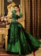 Green And Black A-line Strapless Hand Made Flowers Tulle With Beaded Decorate Waist Custom Made Quinceanera Dress