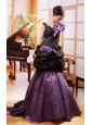 Mermaid Hand Made Flowers Decorate Shoulder Straps Stylish Celebrity Prom Gowns With Black And Purple