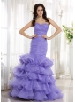 Mermaid Lilac For Prom dress With Ruched Bodice and Ruffled Layers