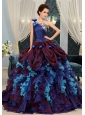 Multi-Color Ruffles One Shoulder Ball Gown With and Made Flowers Gorgeous 2013 Quinceanera Dress