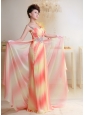 Ombre Color Beaded Chiffon Prom Dress With Court Train
