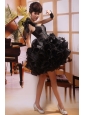 One Shoulder Black A-line Mini-length Prom Gowns With Organza Ruffles 2013 Hottest