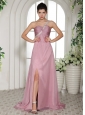 One Shoulder High Slit Lavender 2013 Prom Dress With Ruch and Beading