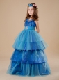 Paillette Over Skirt Layer A-Line Halter Blue Tulle 2013 Flower Girl Dress