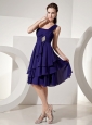 Purple One Shoulder Knee-length Prom Dress With Chiffon Beaded and Ruch Decorate