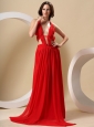 Red Special Prom Dress With Halter High-Slit