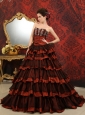 Rust Red And Black A-line Court Train Sweetheart Taffeta and Tulle Ruffles Quinceanera Dress