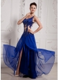 Sexy Peacock blue  Prom Dress Empire One Shoulder Beading Chiffon Beading