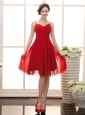 Spaghetti Straps Red Chiffon Empire Knee-length Elegant Prom Gowns For 2013 Custom Made