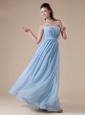 Strapless Neckline Baby Blue Prom Dress With Ruch Decorate Chiffon