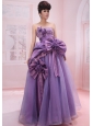 Strapless Organza Beading and Handle-Made Flowers Lilac 2013 Prom Dress A-Line / Princess