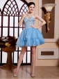 Sweetheart Organza Beaded Decorate Bodice Mini-length Light Blue Cocktail Prom Gowns