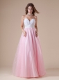 White and Baby Pink Sweetheart Beaded Decorate Waist Prom Dress For Custom Made