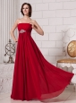 Wine Red Empire Strapless Beaded Chiffon Custom Made Prom Gowns