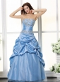 Aqua Blue Appliques Bodice and Pick-ups For Prom Dress