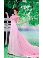 Bbay Pink White Flowers Decorate Prom Dress With Lace Sequare Neckline