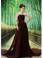Beading Empire Brown Chiffon Watteau Strapless Prom Dress