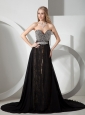 Black Sweetheart Neckline Beaded Decorate Chiffon Evening Dress With Court Train