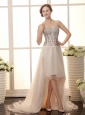 Champagne Tulle Rhinestone Decorate Bodice Sweetheart Neck Court Train 2013 Prom Gowns