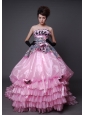 Hand Made Flowers Printing and Organza Ruffled Layers Court Train Exclusive Style For 2013 Quinceanera dress