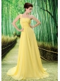 Custom Made Yellow One Shoulder Appliques Prom Dress Beaded Decorate Bust In Formal Evening