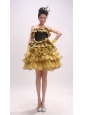 Gold Ruffled Layers A-line / Princess Mini-length For Custom Made Prom Dress