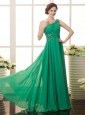 Green Watteau One Shoulder Chiffon Beaded Decorate Shoulder Formal Evening Prom Gowns
