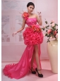 Hand Made Flower One Shoulder High Slit High-low Red Organza 2013 Prom / Evening Dress