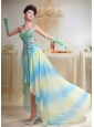 Ombre Color Chiffon High-low Straps Beaded Prom Dress For Custom Made