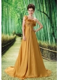 One Shoulder Embroidery Decorate Bust Chiffon Watteau Train 2013 Prom / Evening Dress