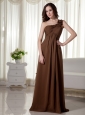 One Shoulder Floor-length Chiffon Empire Ruched Prom Dress Brown