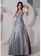 One Shoulder Grey A-line Floor-length Beaded Modern New Styles Custom Made Prom Gowns