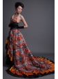 Printing Taffeta and Organza Halter Court Train Multi-color Prom / Evening Dress