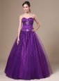 Purple A-Line Beading Tulle Sweetheart Prom Dress Floor-length