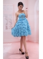 Ruffles A-line Appliques Strapless Baby Blue Chiffon Stylish Prom Gowns