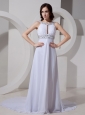 Scoop Neckline Beaded Decorate Waist Chiffon Court Train New Style 2013 Prom Gowns Custom Made