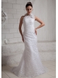 2013 Halter Hand Made Flowers Mermaid Wedding Dress With Brush Train For Custom Made