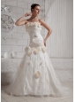2013 Hand Made Flowers and Embroidery Wedding Dress With Court Train For Custom Made