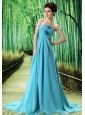 Baby Blue Stylish Prom Dress Hand Made Flower and Ruch In Graduation