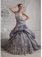 Ball Gown Appliques and Hand Made Flowers Wedding Dress With Chapel Train
