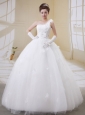 Ball Gown One Shoulder Beaded Decorate Bust Wedding Dress With Tulle In 2013