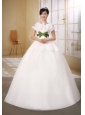 Ball Gown Strapless Neckline Organza With Olive Green Belt Wedding Dress