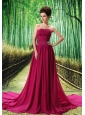 Beading Empire Chiffon Fuchsia Watteau Strapless Prom Dress