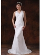 Bodice Lace Mermaid / Trumpet Sweep Wedding Dress For 2013 V-Neck