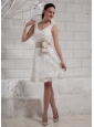 Hand Made Flowers Belt Lace V-neck Knee-length Short Wedding Dress