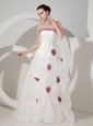 Hand Made Flowers Decorate Bodice Organza and Taffeta Strapless Floor-length 2013 Wedding Dress