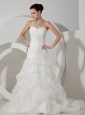 Lace and Ruch Decorate Bodice A-line Sweetheart Neckline Court Train Organza Pick-ups Wedding Dress For 2013