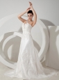 Lace Decorate Bodice Court Train Strapless Organza and Satin 2013 Wedding Dress
