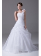 One Shoulder Brush / Sweep Organza Handle-Made Flower 2012 Wedding Dress A-Line / Princess